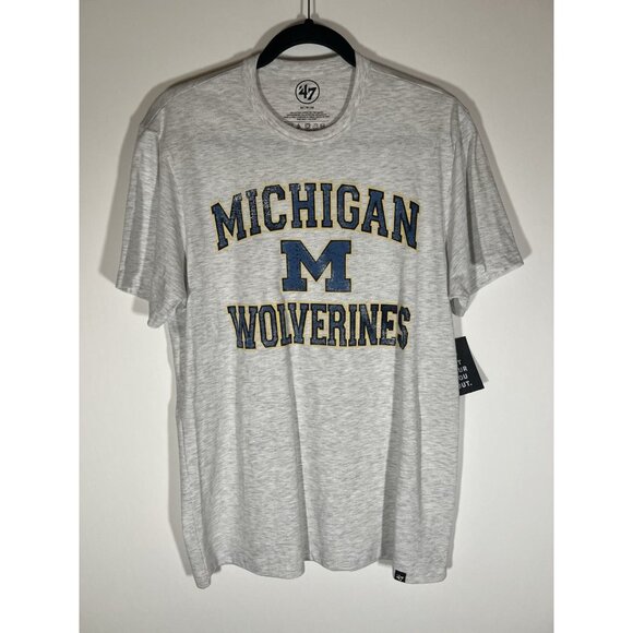 New '47 Michigan Wolverines light gray distressed faded logo M GO BLUE! tshirt - Picture 1 of 9